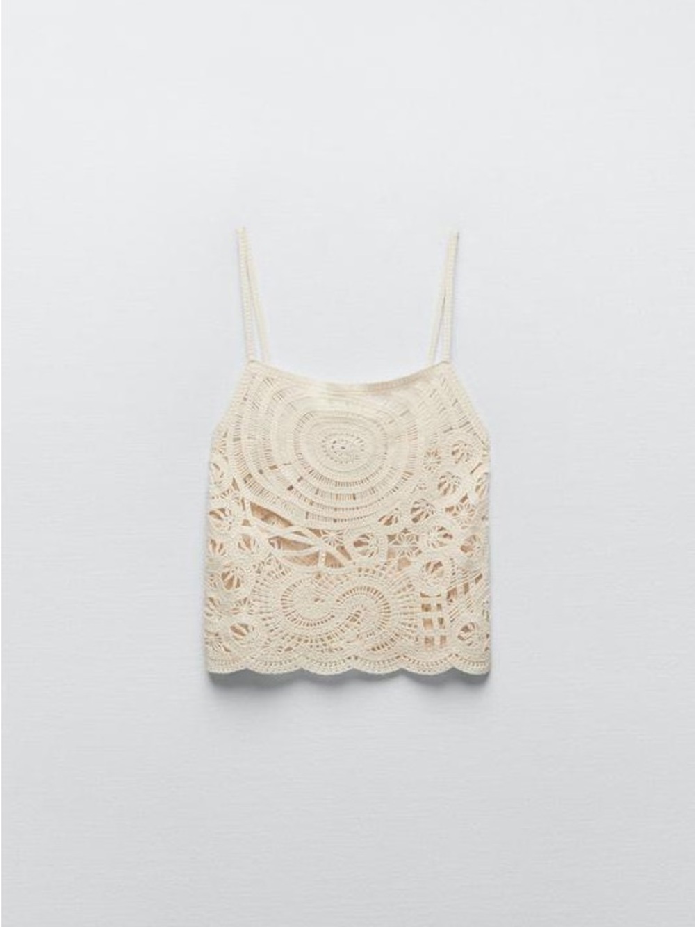 Zara Ecru Crochet Camisole Boho Festival Cottage core Ivory Strappy Tank Top